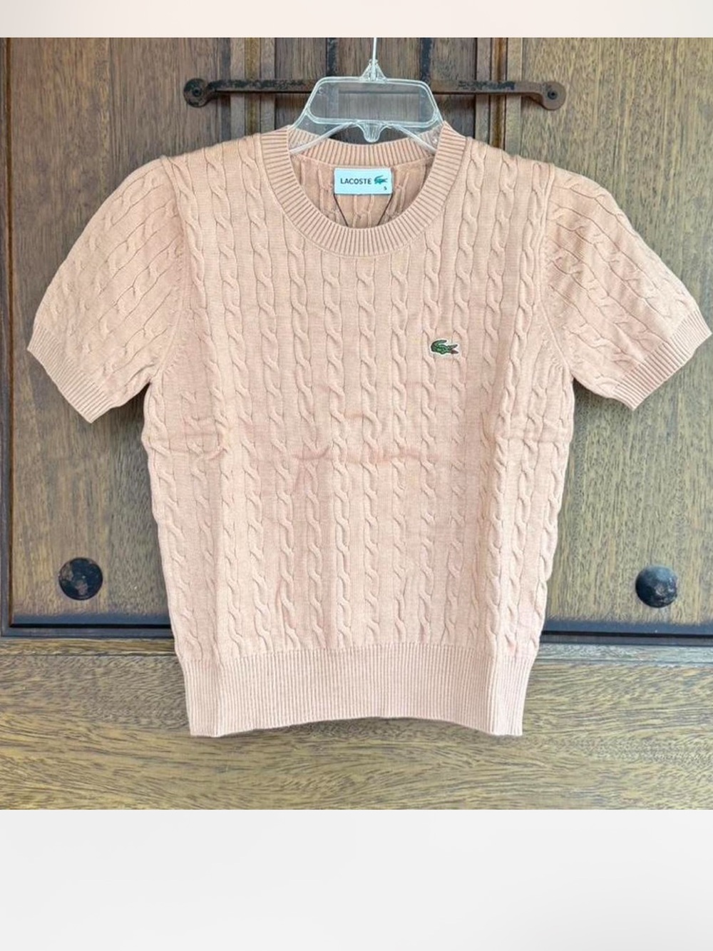 Lacoste Light Brown Cable-Knit Short Sleeve Sweater Size M